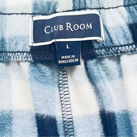 Club Room fleece pajama pants plaid elastic adjustable strap blue white Men L - Picture 11 of 11